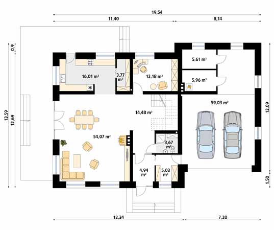 Projekt domu Adam - rzut parteru