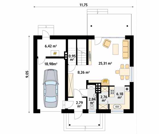 Projekt domu Agatka 2 - rzut parteru