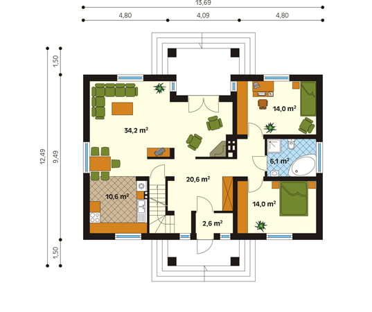 Projekt domu Akcent - rzut parteru