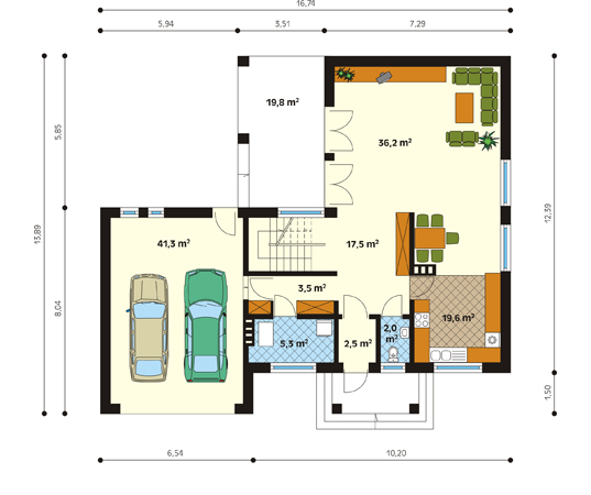 Projekt domu Akord - rzut parteru