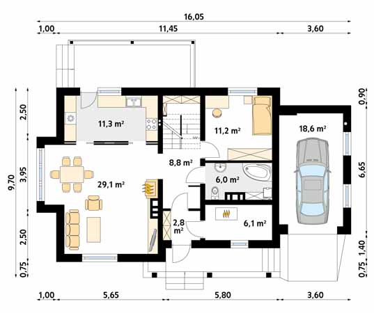 Projekt domu Aloes 2 - rzut parteru