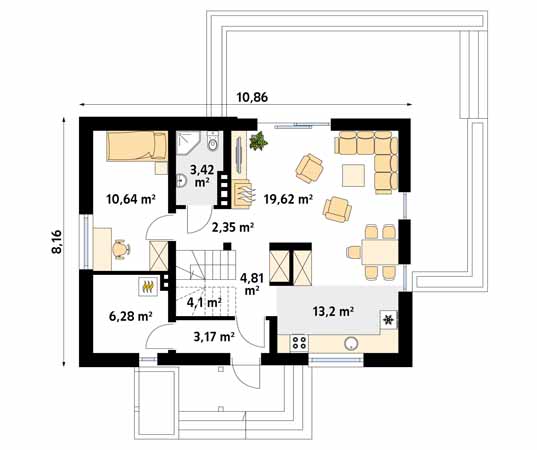 Projekt domu Anka - rzut parteru