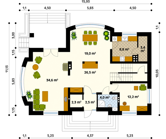 Projekt domu Arka - rzut parteru