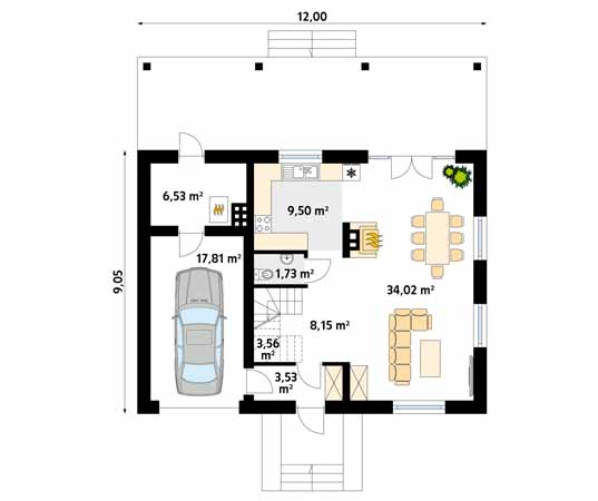 Projekt domu Arnika - rzut parteru
