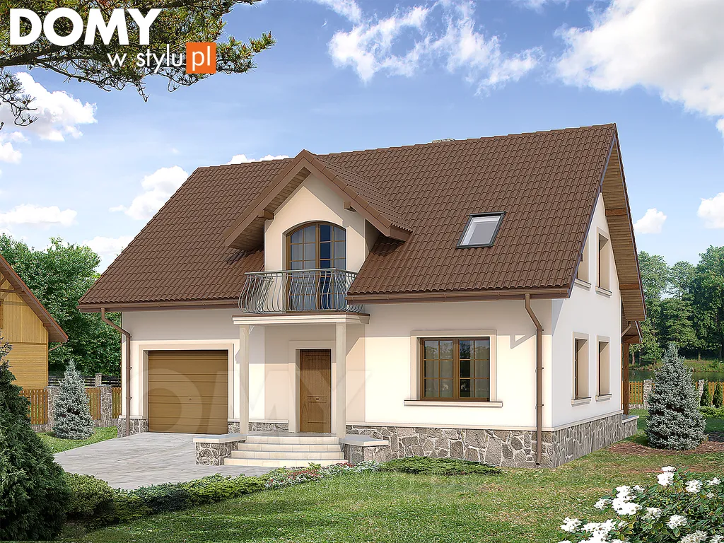 Projekt domu drewnianego z poddaszem Arnika 2 dr-T - wizualizacja frontowa