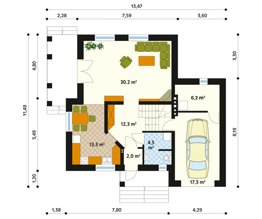 Projekt domu Aronia 2 - rzut parteru