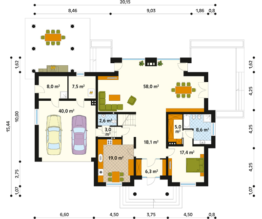 Projekt domu Artemida - rzut parteru