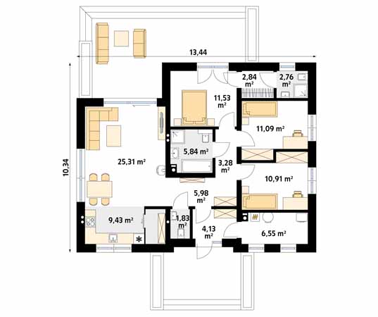 Projekt domu Aruba 3 - rzut parteru
