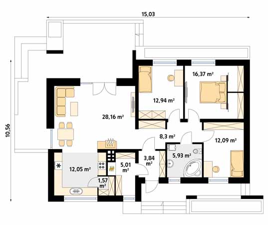 Projekt domu Atalia - rzut parteru