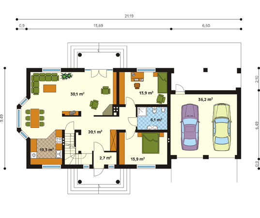 Projekt domu Aura - rzut parteru