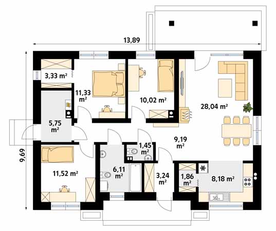 Projekt domu Awokado 2 - rzut parteru