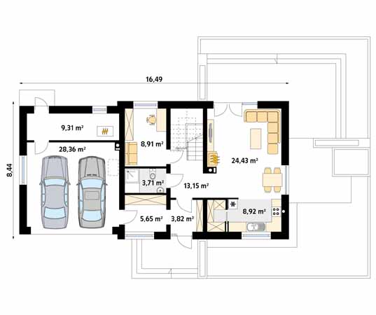 Projekt domu Azuryt 4 - rzut parteru