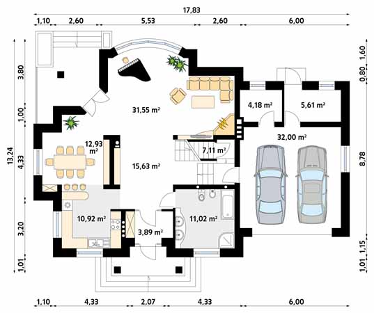 Projekt domu Bachus 10 - rzut parteru