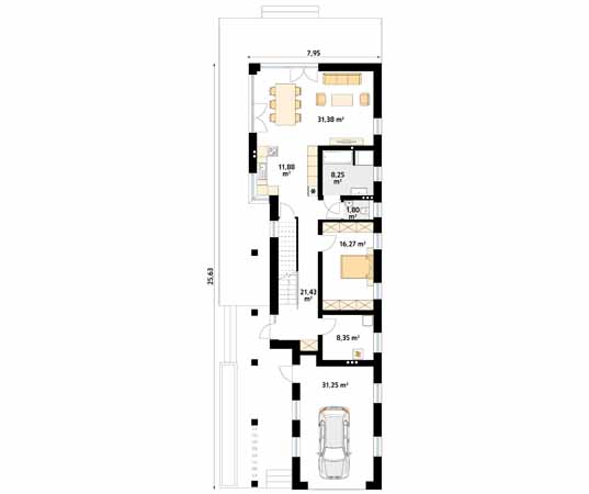 Projekt domu Bagatela - rzut parteru