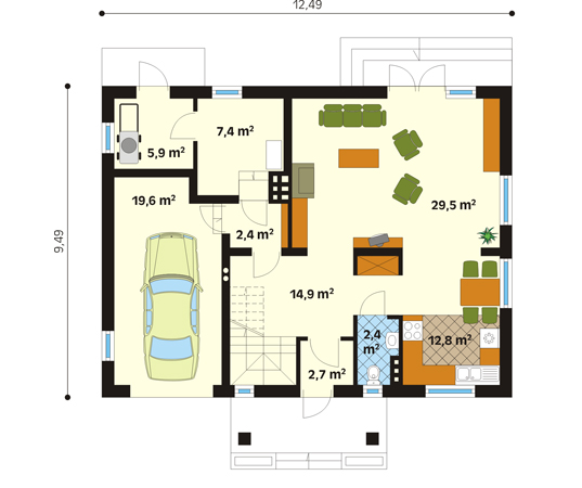 Projekt domu Bemol 2 - rzut parteru