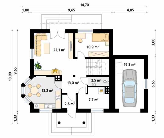 Projekt domu Berberys 2 - rzut parteru