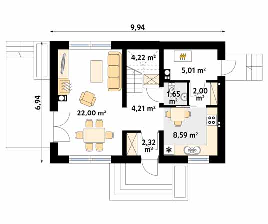Projekt domu Bez - rzut parteru