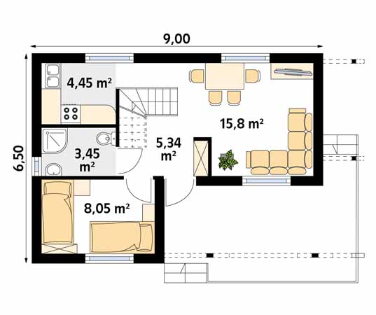Projekt domu Biedronka bal - rzut parteru