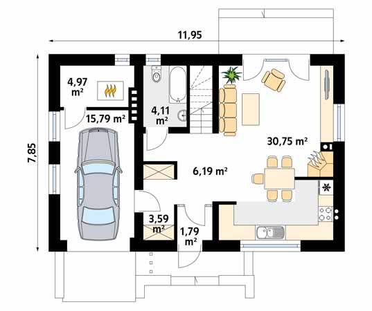 Projekt domu Bielik - rzut parteru