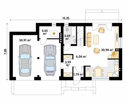 Projekt domu Bielik 2 - rzut parteru