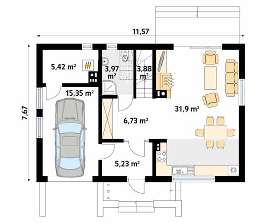 Projekt domu Bielik dr-S - rzut parteru