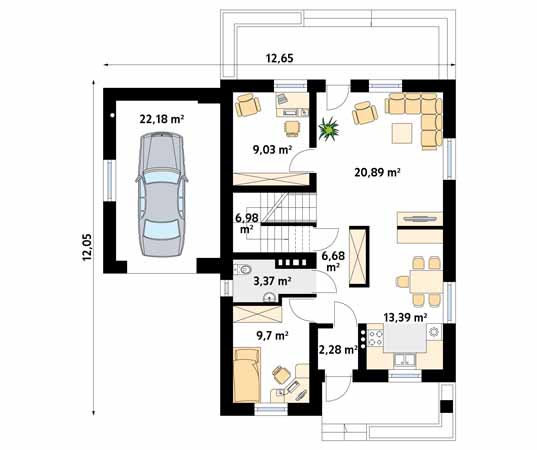 Projekt domu Bluszcz 4 - rzut parteru