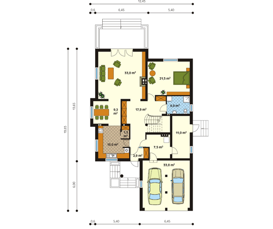 Projekt domu Bora - rzut parteru