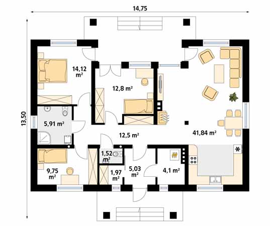 Projekt domu Borówka 2 - rzut parteru