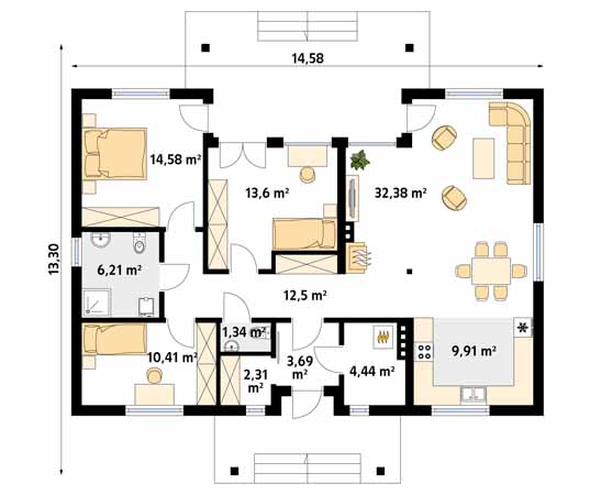 Projekt domu Borówka 2 dr-S - rzut parteru