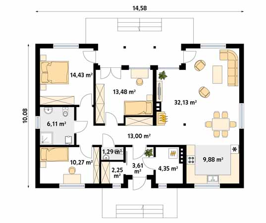 Projekt domu Borówka 5 dr-S - rzut parteru