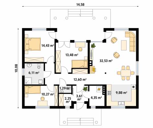 Projekt domu Borówka 6 dr-S - rzut parteru