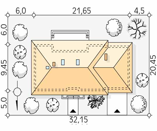 Projekt domu Borówka 7 bal - usytuowanie na działce