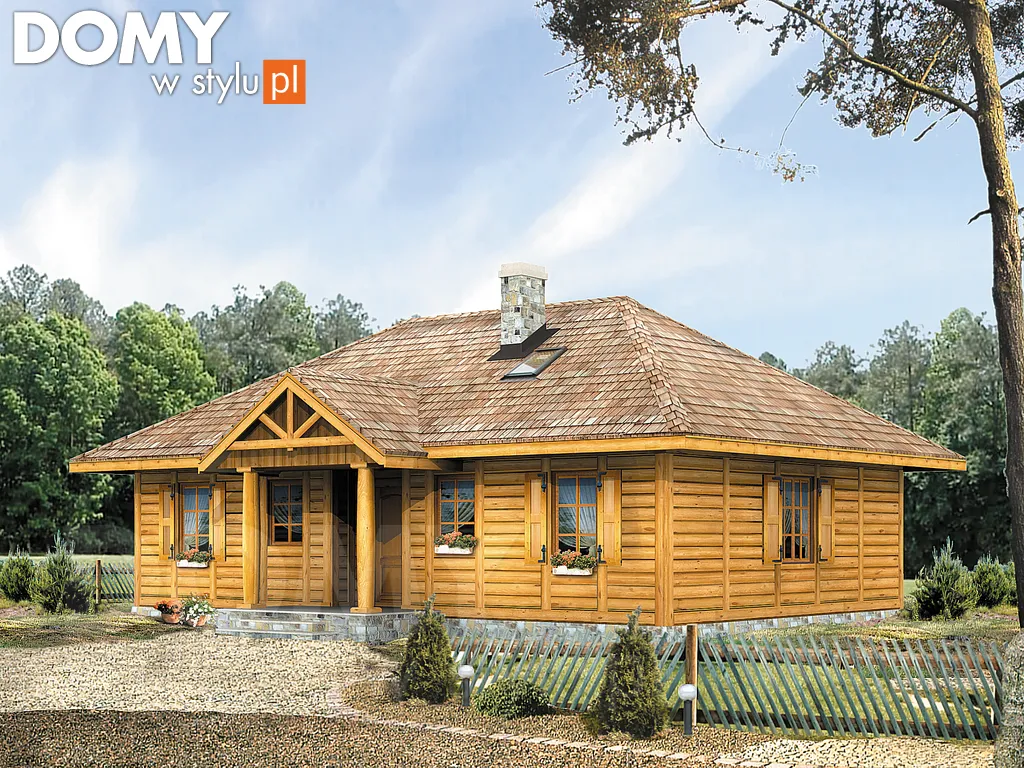 Projekt domu letniskowego drewnianego Borówka bal - wizualizacja frontowa