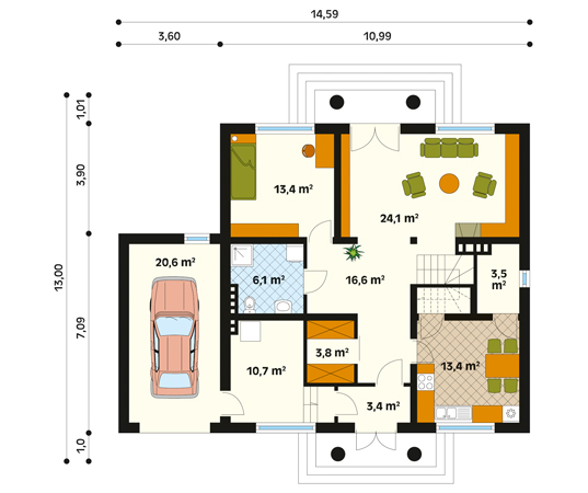 Projekt domu Brawo 2 - rzut parteru