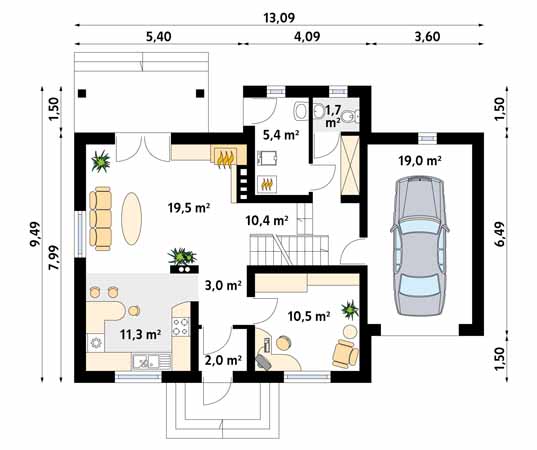 Projekt domu Bryza - rzut parteru