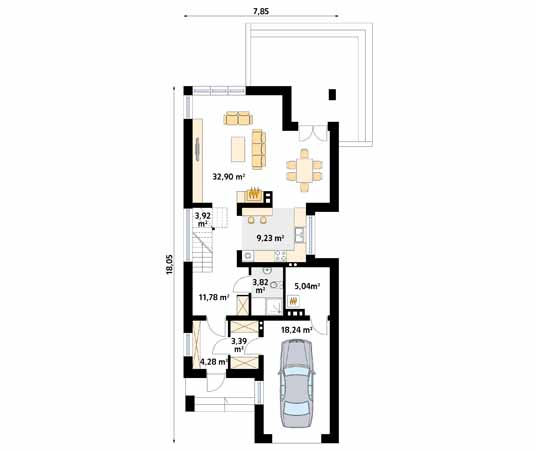 Projekt domu Brzoza - rzut parteru