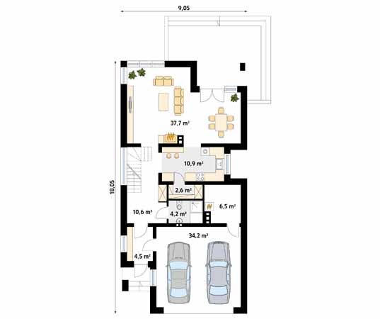 Projekt domu Brzoza 2 - rzut parteru