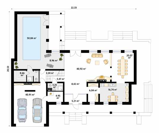 Projekt domu Bursztyn - rzut parteru