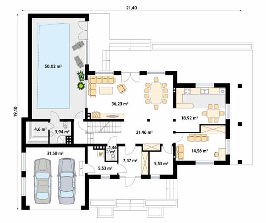 Projekt domu Bursztyn 2 - rzut parteru