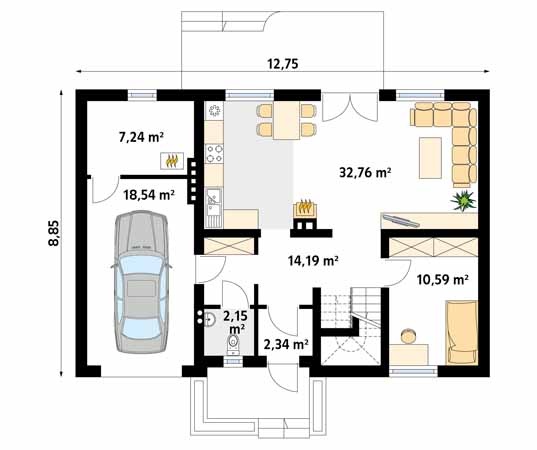 Projekt domu Calineczka - rzut parteru