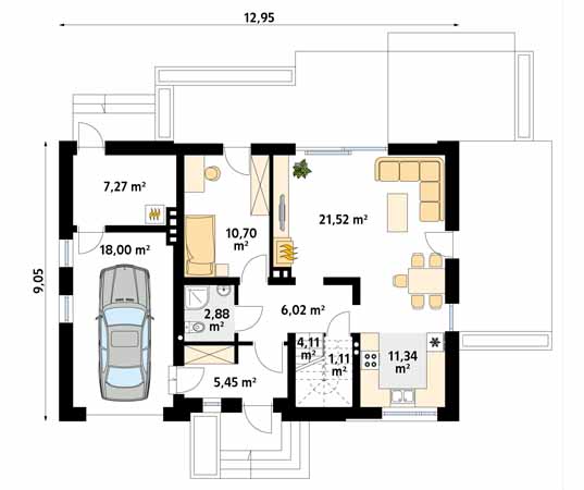 Projekt domu Calineczka 3 - rzut parteru