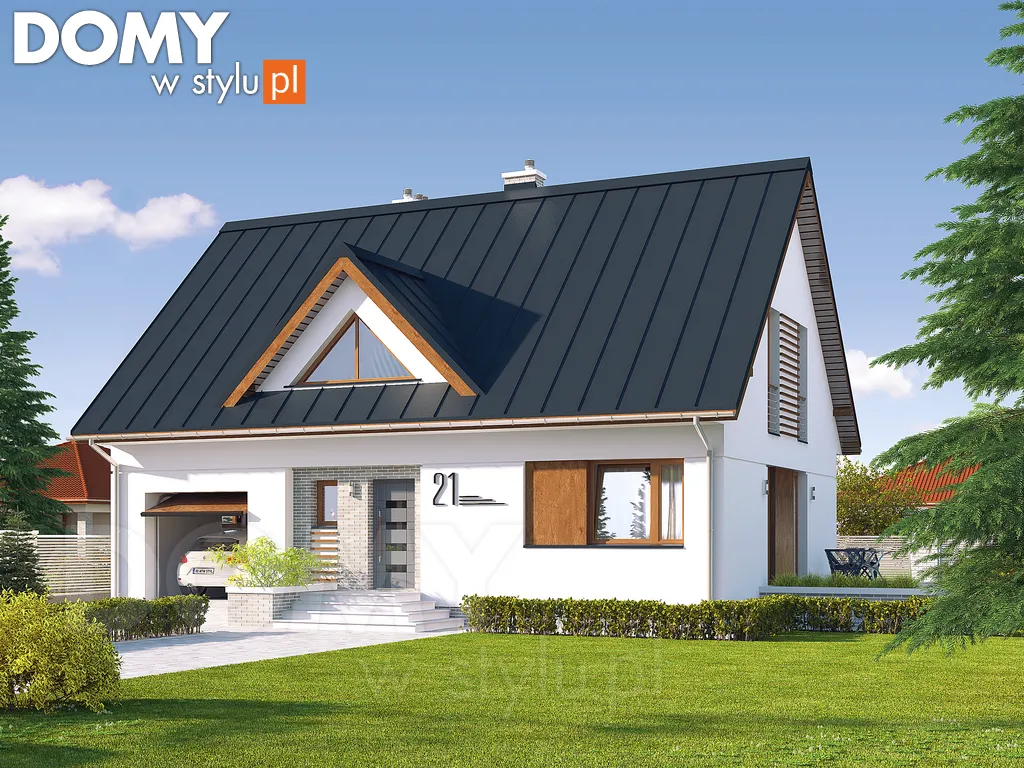 Nowoczesny projekt domu z poddaszem Calineczka 3 - wizualizacja frontowa