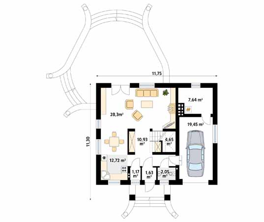Projekt domu Chaber 2 - rzut parteru