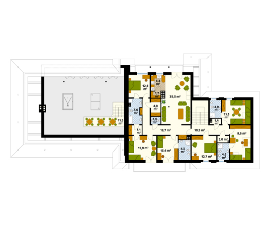 Projekt pensjonatu Cykada 2 - rzut poddasza