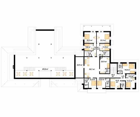 Projekt pensjonatu Cykada 4 - rzut poddasza