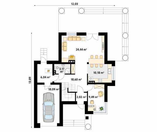 Projekt domu Cyprys 3 - rzut parteru