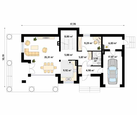 Projekt domu Cyprys 4 - rzut parteru