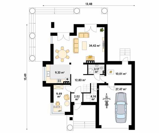 Projekt domu Cyprys 7 - rzut parteru