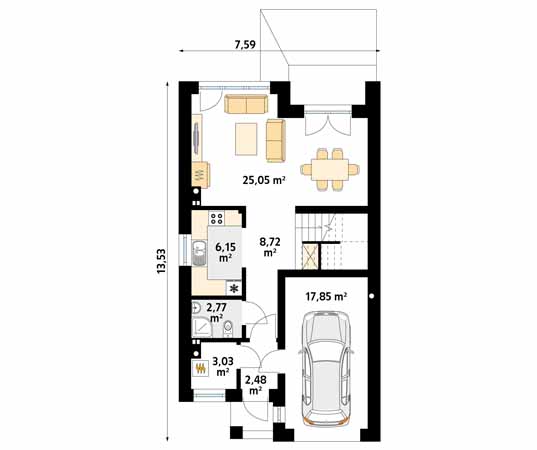 Projekt domu Dąb 2 W - rzut parteru