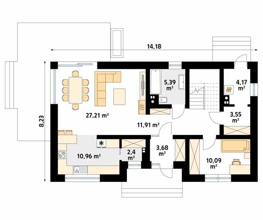 Projekt domu Daktyl - rzut parteru